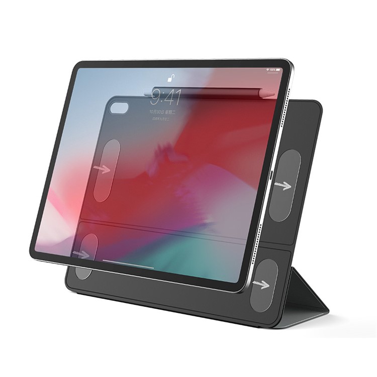 ROCHA Veena Série Inteligente Couro PU Tri-fold Suporte De Proteção Caso Com Caneta Stylus Slot Para Ipad Pro De 11 Polegadas (2018) - Cinzento-6