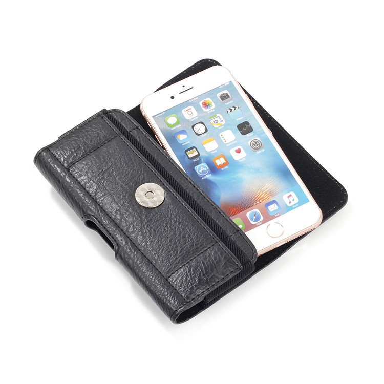 Bolso de Funda de Cuero PU de Grano de Piedra Universal de 4.7 Pulgadas Con Ranuras Para Tarjetas Para Iphone 8 / 7 / LG K3, Etc. - Negro