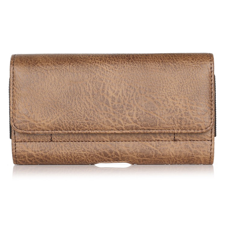 5.5 inch Universal Stone Grain PU Leather Belt Clip Holster Bag for iPhone 8 Plus / Galaxy J7 (2018) etc - Brown-1