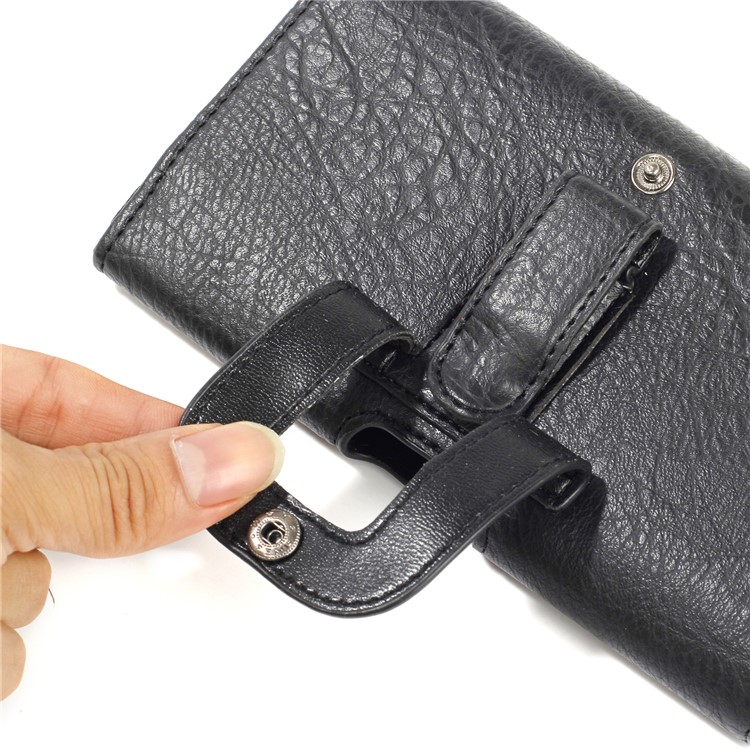 6,3-Zoll-Universal-PU-Leder-Holsterbeutel Aus Stein Mit Kartenfächern Für Den Huawei Mate 20 Lite / Galaxie A7 (2018) Etc - Schwarz-5