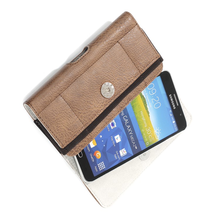 Étui De Sac En Cuir PU De Grain De Pierre Universel De 6,3 Pouces Avec Fentes Pour Cartes Pour Compagnon Huawei 20 Lite / Galaxie A7 (2018) Etc - Marron-2