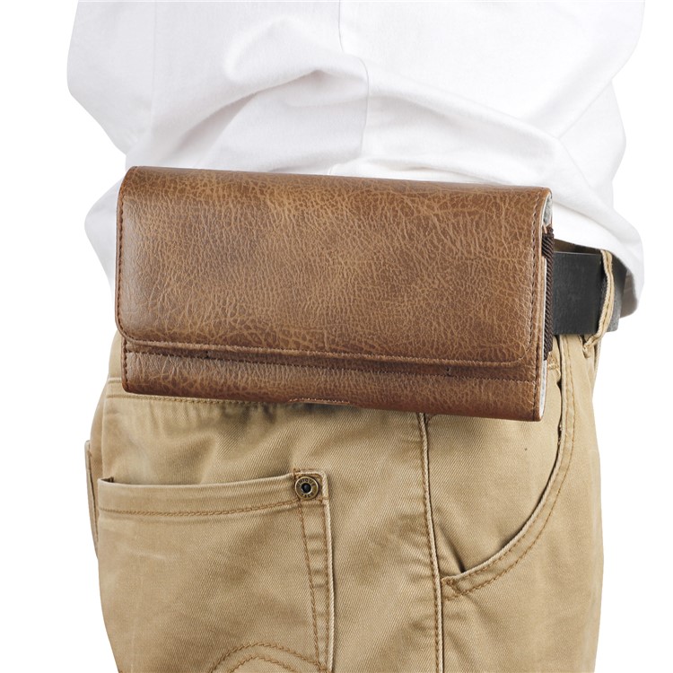 Étui De Sac En Cuir PU De Grain De Pierre Universel De 6,3 Pouces Avec Fentes Pour Cartes Pour Compagnon Huawei 20 Lite / Galaxie A7 (2018) Etc - Marron-3