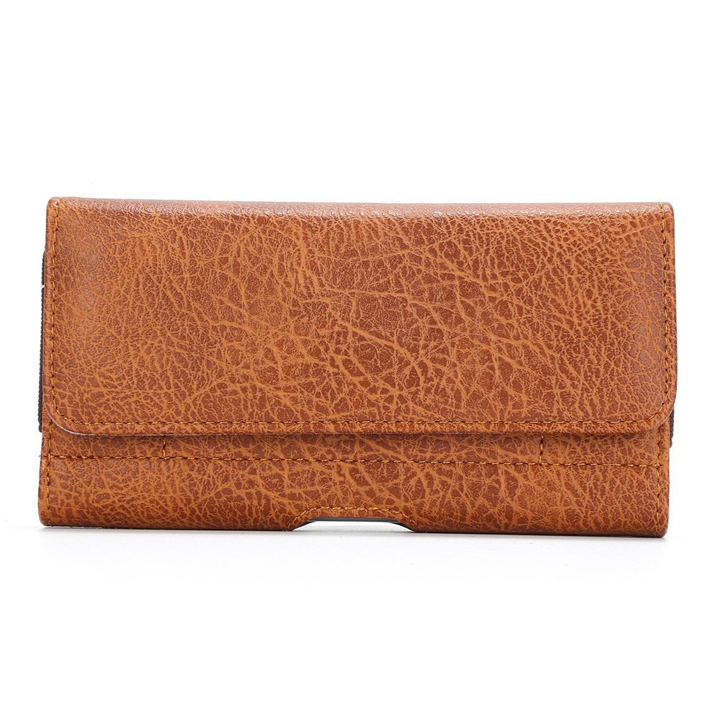 6,3 Inch Pierre Grain Universel Poche Étui En Cuir PU Avec Sac Fentes Pour Cartes De Téléphone - Brun Clair-1