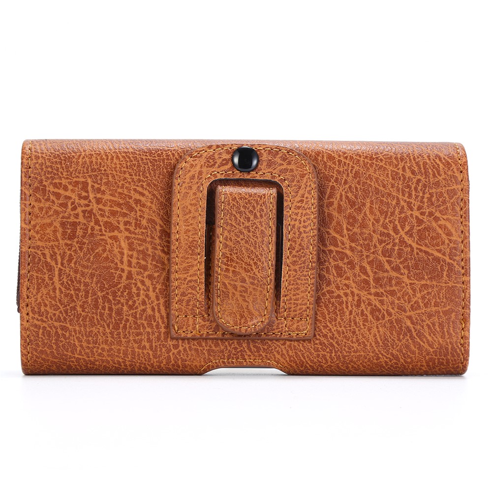 6,3 Inch Pierre Grain Universel Poche Étui En Cuir PU Avec Sac Fentes Pour Cartes De Téléphone - Brun Clair-2