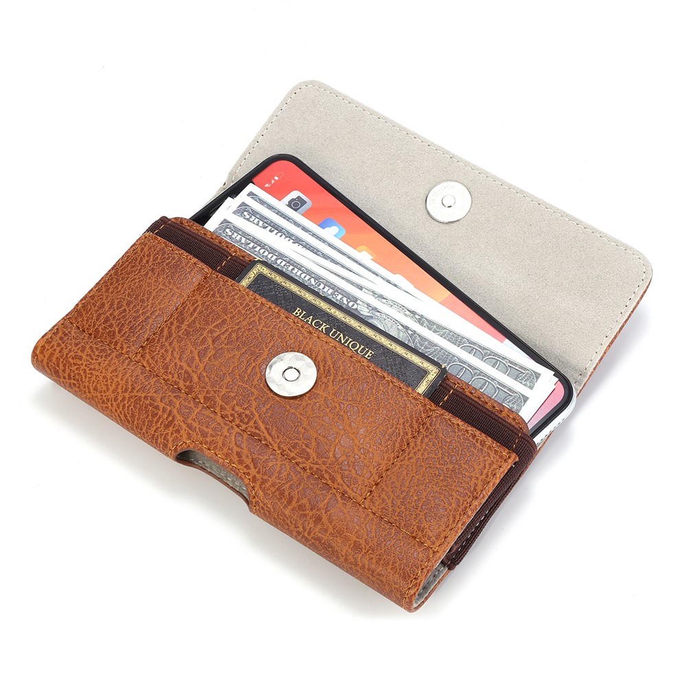 6,3 Inch Pierre Grain Universel Poche Étui En Cuir PU Avec Sac Fentes Pour Cartes De Téléphone - Brun Clair-4