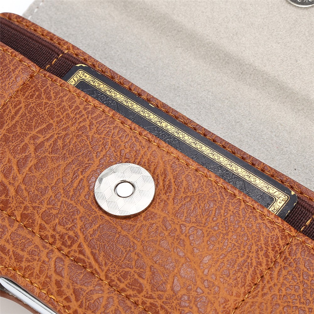 6,3 Inch Pierre Grain Universel Poche Étui En Cuir PU Avec Sac Fentes Pour Cartes De Téléphone - Brun Clair-5