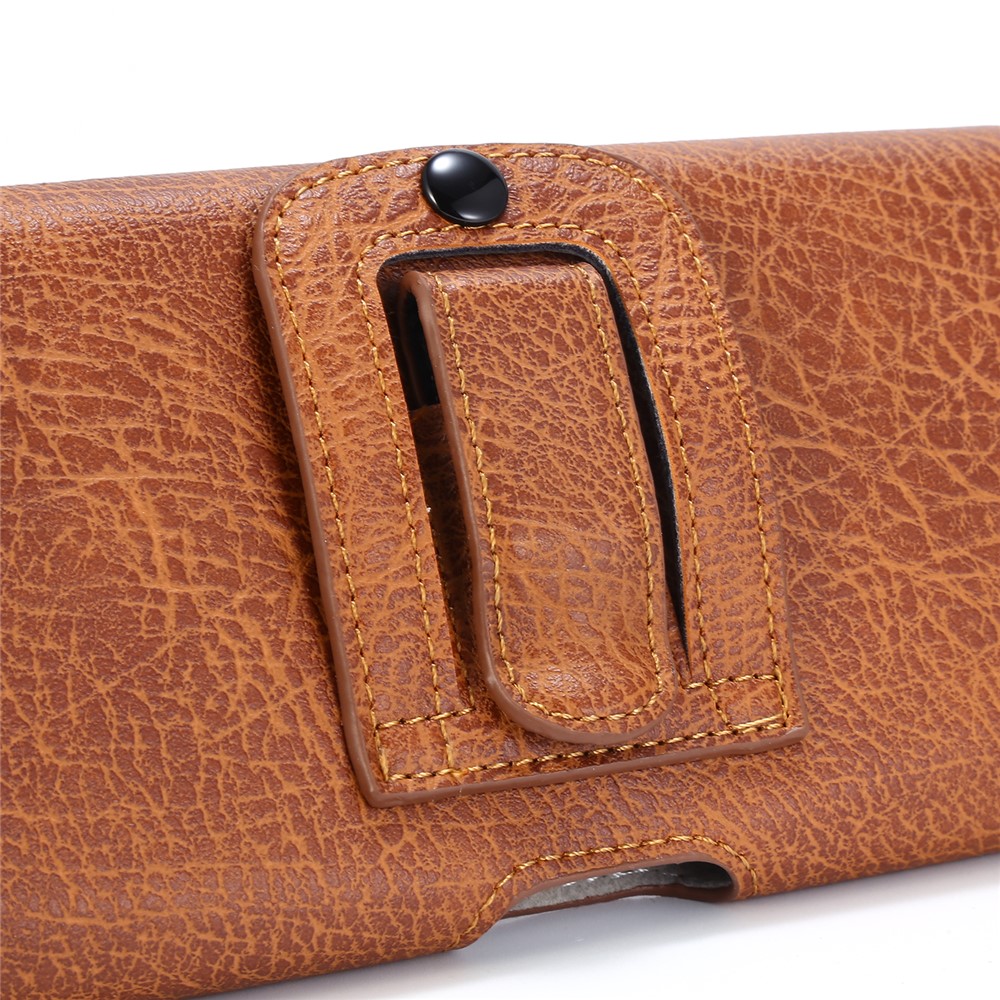 6,3 Inch Pierre Grain Universel Poche Étui En Cuir PU Avec Sac Fentes Pour Cartes De Téléphone - Brun Clair-6