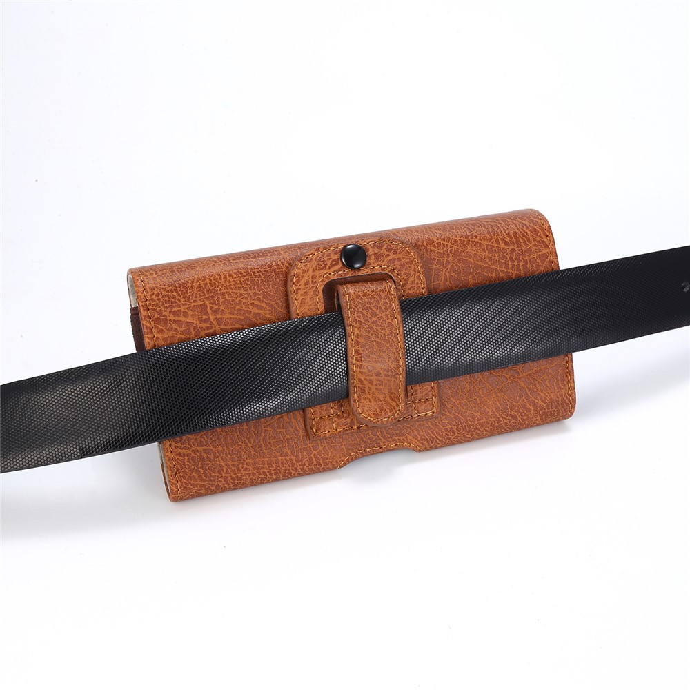 6,3 Inch Pierre Grain Universel Poche Étui En Cuir PU Avec Sac Fentes Pour Cartes De Téléphone - Brun Clair-7