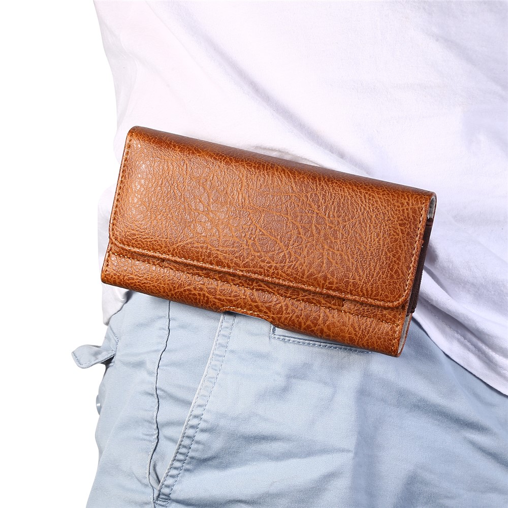 6,3 Inch Pierre Grain Universel Poche Étui En Cuir PU Avec Sac Fentes Pour Cartes De Téléphone - Brun Clair-8