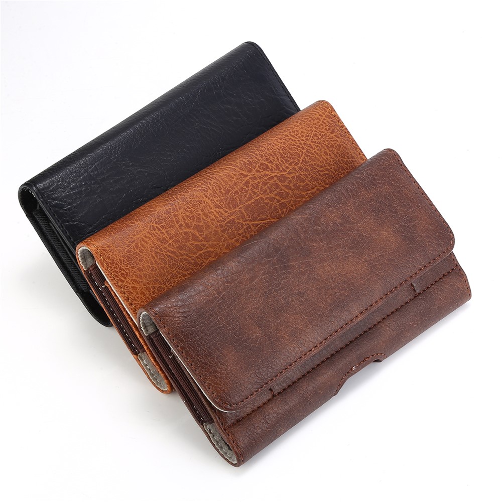6,3 Inch Pierre Grain Universel Poche Étui En Cuir PU Avec Sac Fentes Pour Cartes De Téléphone - Brun Clair-9