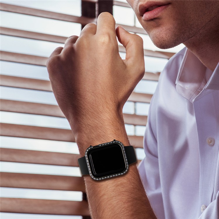 Glänzende Einreihige Strass Verzierte Metallschutzhülle Für Apple Watch Serie 4 44mm - Schwarz-10