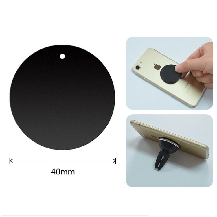 Customizable Universal Car Mount Metal Plate (Compatible with Magnetic Mounts) - Round / Black / With Hole-1