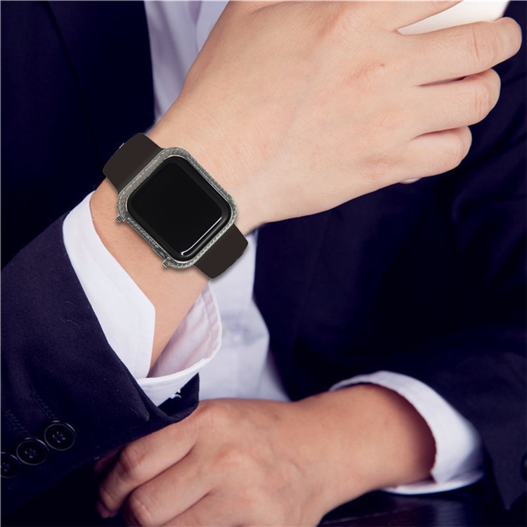 Metal Rhinestone Decor Watch Protective Frame Case for Apple Watch Series 4 44mm (Grid Pattern) - Black-10