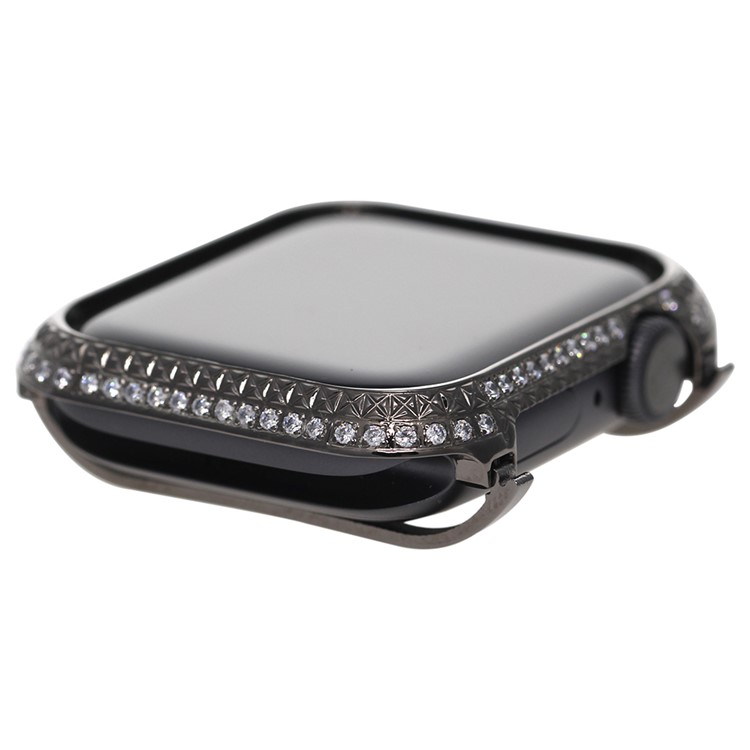 Metal Rhinestone Decor Watch Protective Frame Case for Apple Watch Series 4 44mm (Grid Pattern) - Black-3