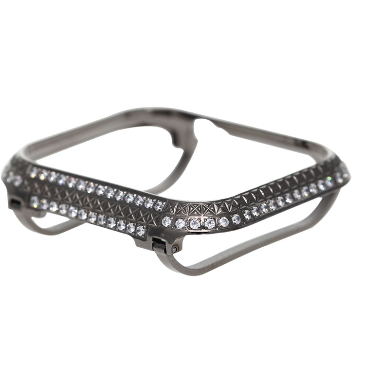 Metal Rhinestone Decor Watch Protective Frame Case for Apple Watch Series 4 44mm (Grid Pattern) - Black-6