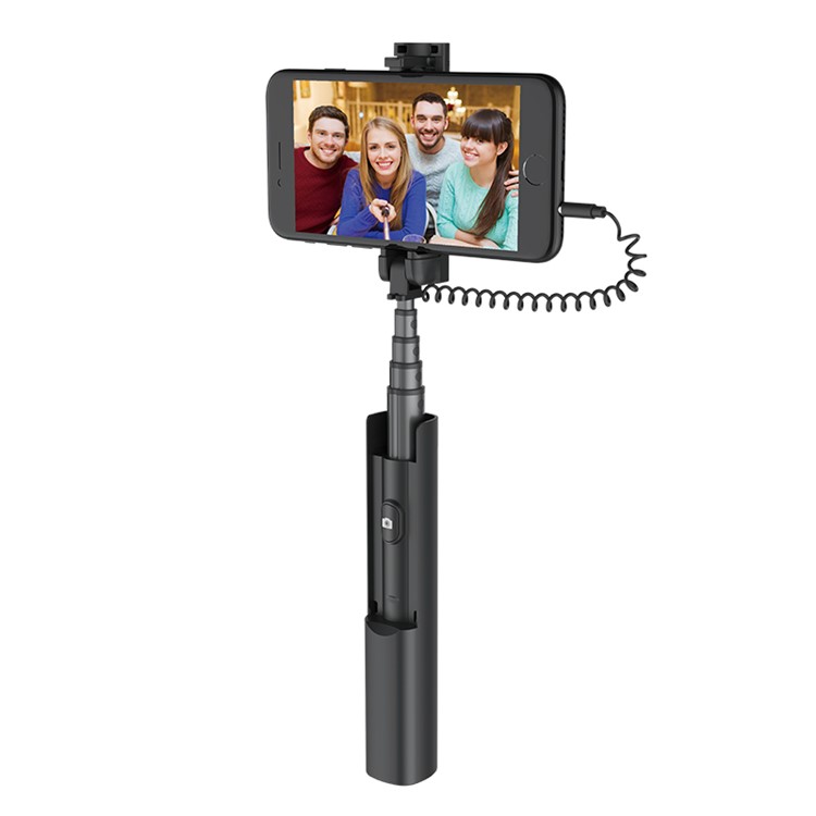 HOCO K9A Mystical 3.5mm Wire Control Telescopic Aluminum Alloy Selfie Stick - Black-3