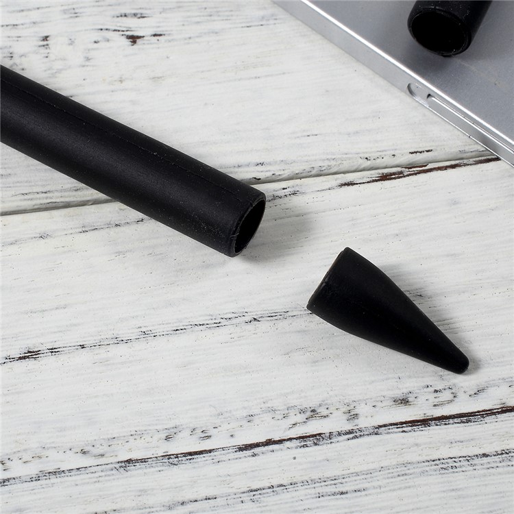 For Apple Pencil Silicone Holder Sleeve Cover with Cap Holder + Nip Cover + Cable Adapter Tether - Black-5