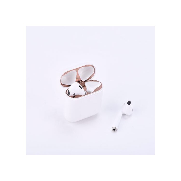 Металлическая Пыль Охранник Защитная Наклейка Кожа Для Яблоневого Airpods С Зарядовым Случаем (2016) - Розовое Золото-3