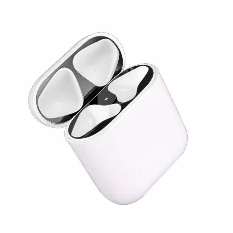 Pele De Metal Guarda Protetora Contra Poeira Adesivo Para Airpods Maçã Com Carregamento Caso (2016) - Preto-1