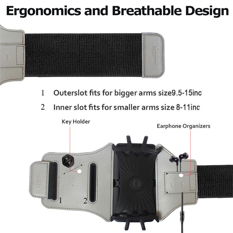 VUP 180 Degree Rotation Running Arm Band Jogging Gym Bike Armband Case for 4.0-6.0 inch Mobile Phones - White-4