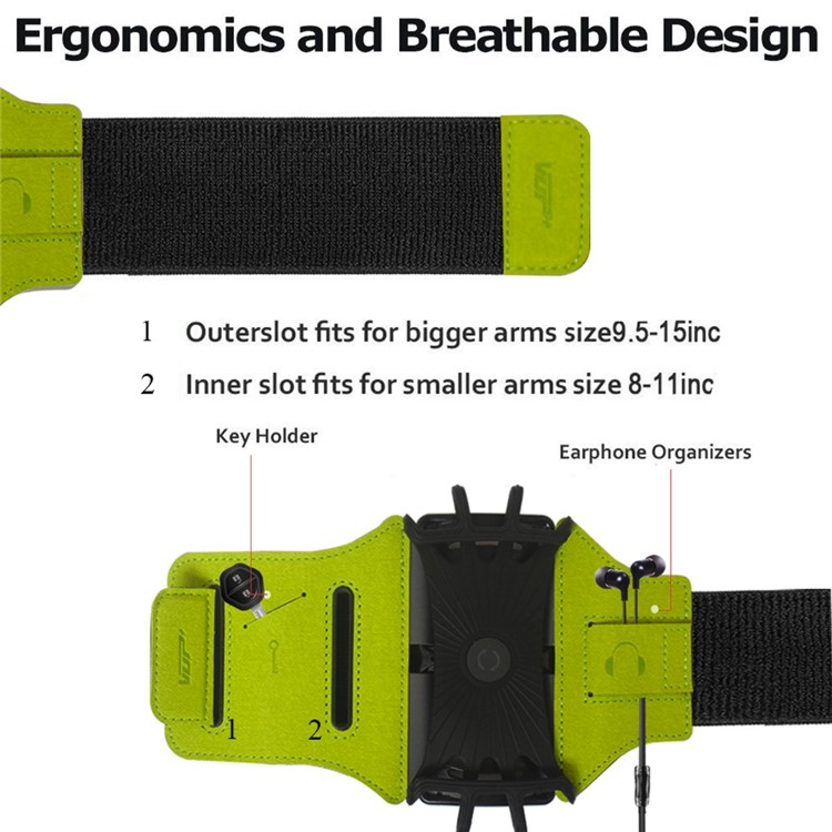 VUP 180 Grados De Rotación Corriendo Para Correr Gimnasio Bicicleta Brazalete Para 4.0-6.0 Pulgadas Teléfonos Móviles - Verde-5