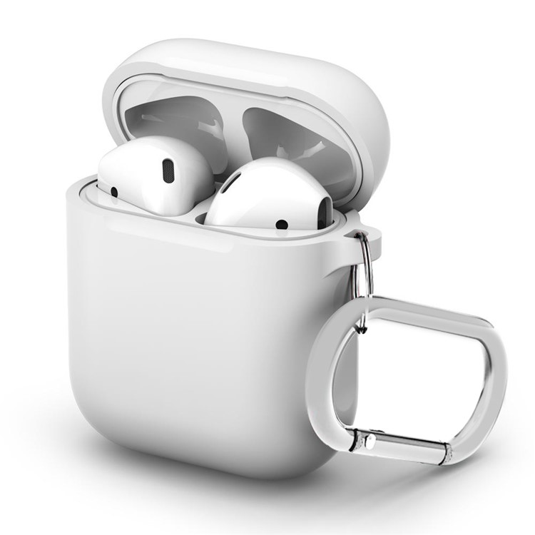 Silicone Protective Case for Apple AirPods Charging Case with Carabiner - White-1