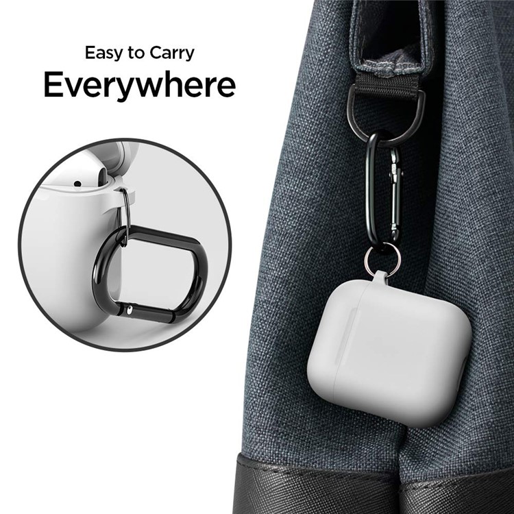 Silicone Protective Case for Apple AirPods Charging Case with Carabiner - White-12