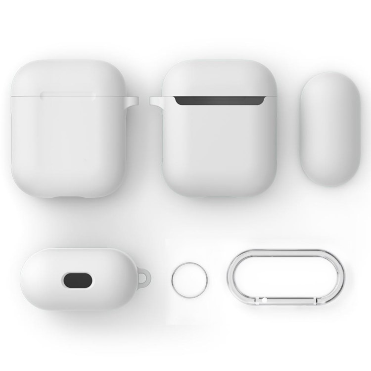 Silicone Protective Case for Apple AirPods Charging Case with Carabiner - White-2