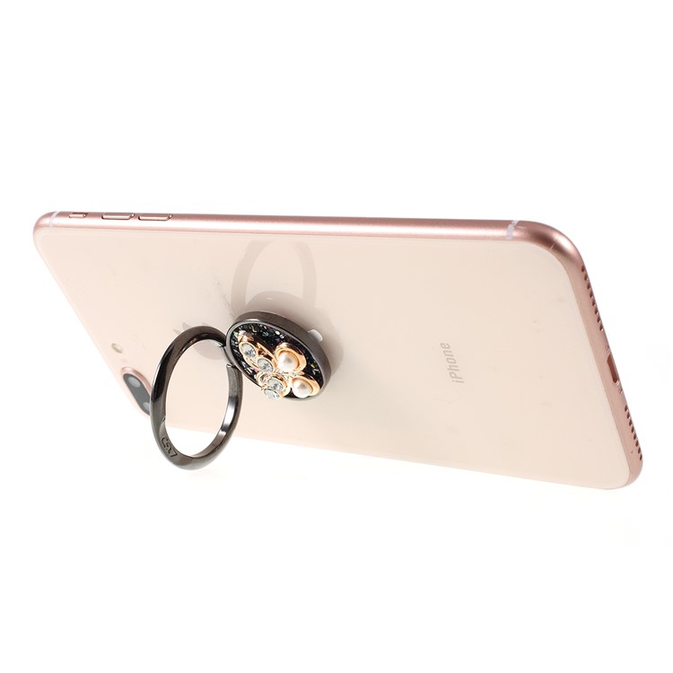 O Suporte Do Aperto Do Anel De Dedo Da Série Do Bowknot Do Cristal De Rocha Do LGD Representa O Smartphone - Tudo Preto-2