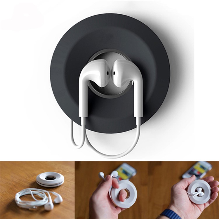 Portable Magnetic Silicone Earphone Management Organizer - Dark Grey-1