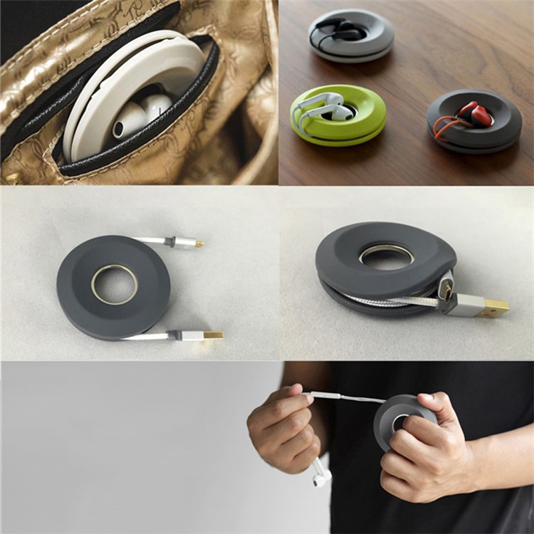 Portable Magnetic Silicone Earphone Management Organizer - Dark Grey-4