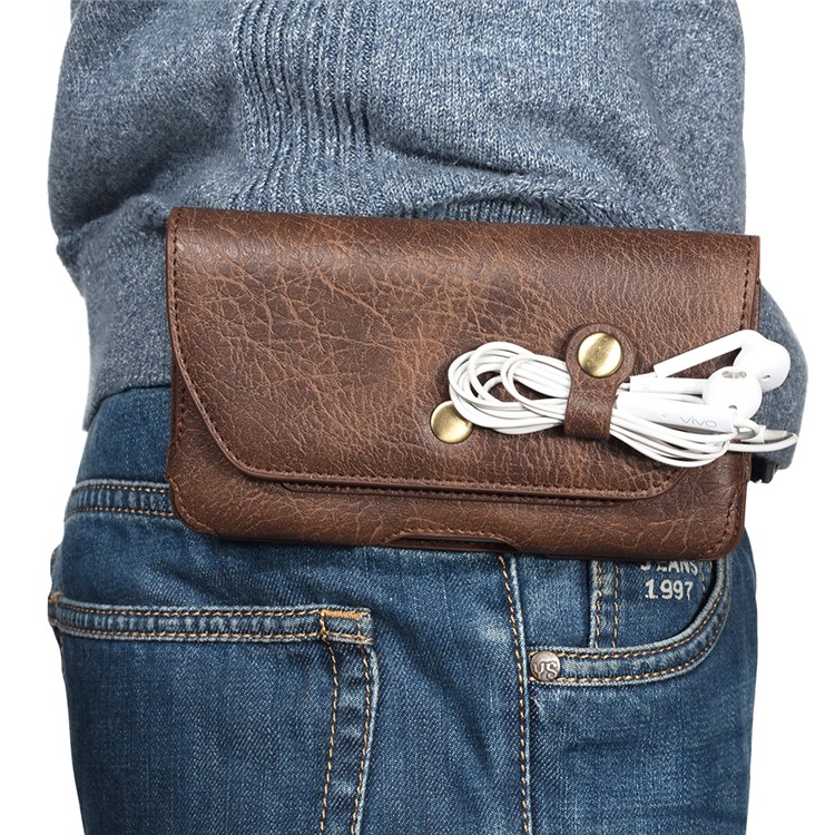 Sacoche Ceinture Cuir PU Pour Téléphone Homme - 19x11 Cm, 2 Poches + 13 Cartes - Clip Et Boucle Incluse