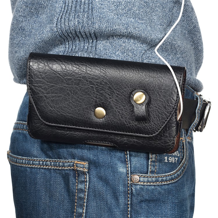 4.7 inch Universal Portable Phone Pouch Leather Waist Bag for iPhone Samsung etc - Black-1
