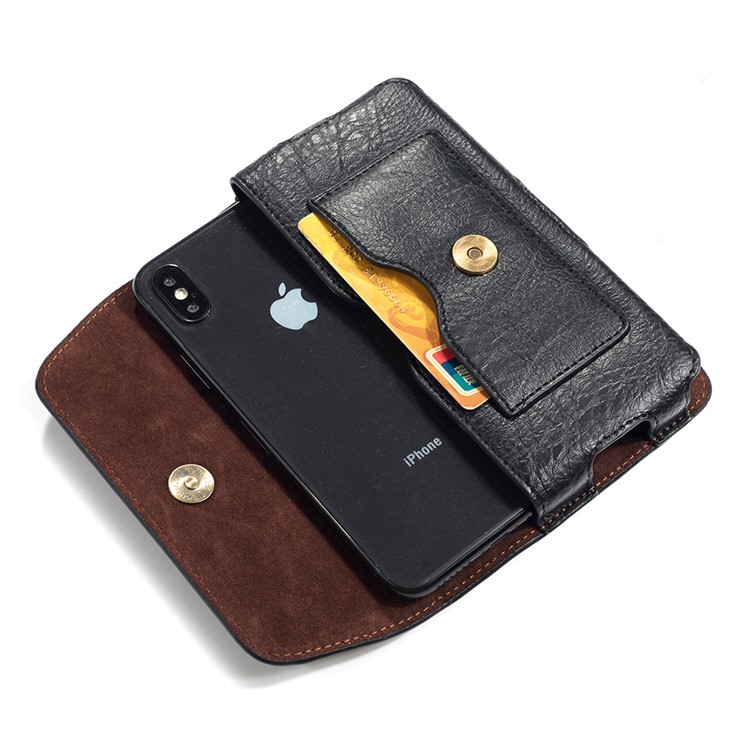 Sacchetto Di Vita Di Vibrazione Del Cuoio Del Foro Del Trasduttore Auricolare Universale Da 5.2 Pollici Per Il Iphone Ecc Di Samsung - Nero-4