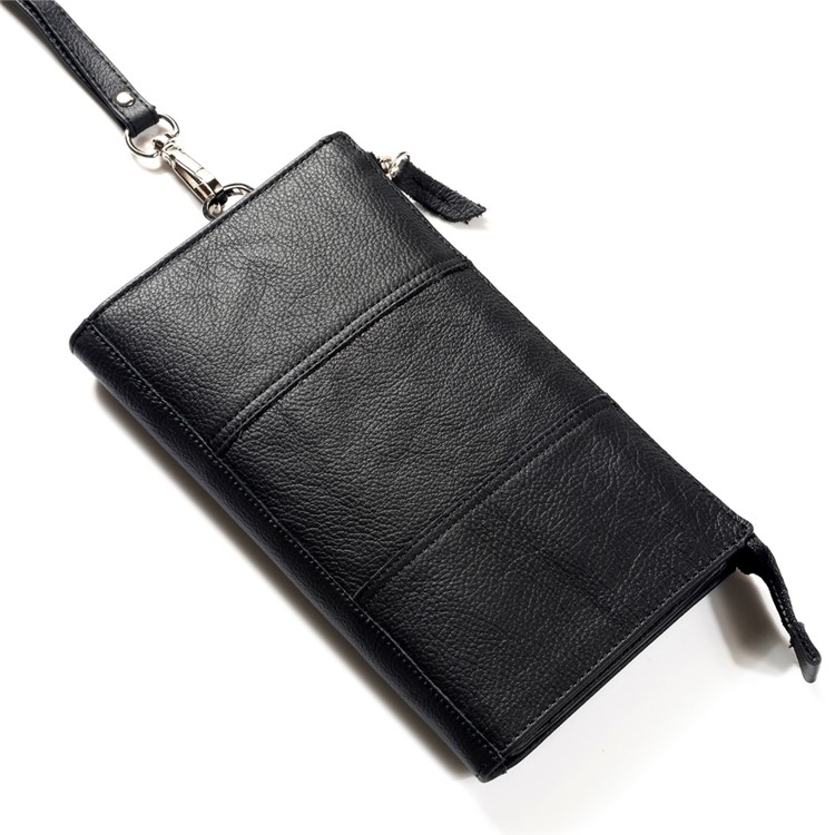 6.5 Inch Universal Phone Pouch Genuine Leather Waist Bag Zipper Portable Handbag with Strap for Smartphones - Black-5