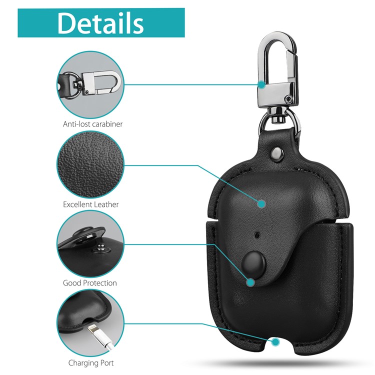 Wireless Bluetooth AirPods PU Leather Protective Case for Apple AirPods with Charging Case (2019)/ with Wireless Charging Case (2019)/with Charging Case (2016) - Black-2