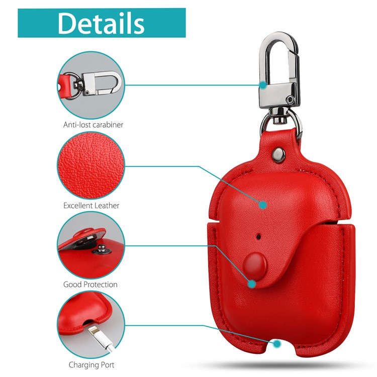 Wireless Bluetooth AirPods PU Leather Protective Case for Apple AirPods with Charging Case (2019)/ with Wireless Charging Case (2019)/with Charging Case (2016) - Red-2