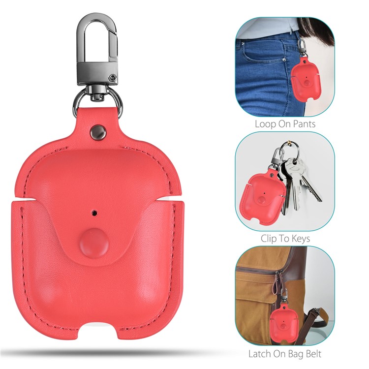 Wireless Bluetooth AirPods PU Leather Protective Case for Apple AirPods with Charging Case (2019)/ with Wireless Charging Case (2019)/with Charging Case (2016) - Watermelon Red-5