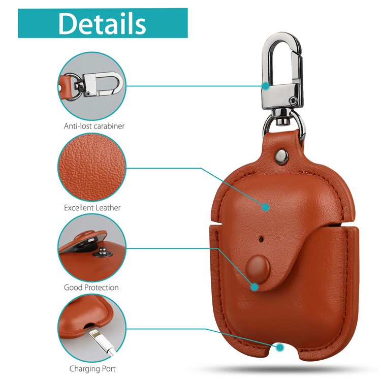 Wireless Bluetooth AirPods PU Leather Protective Case for Apple AirPods with Charging Case (2019)/ with Wireless Charging Case (2019)/with Charging Case (2016) - Brown-2