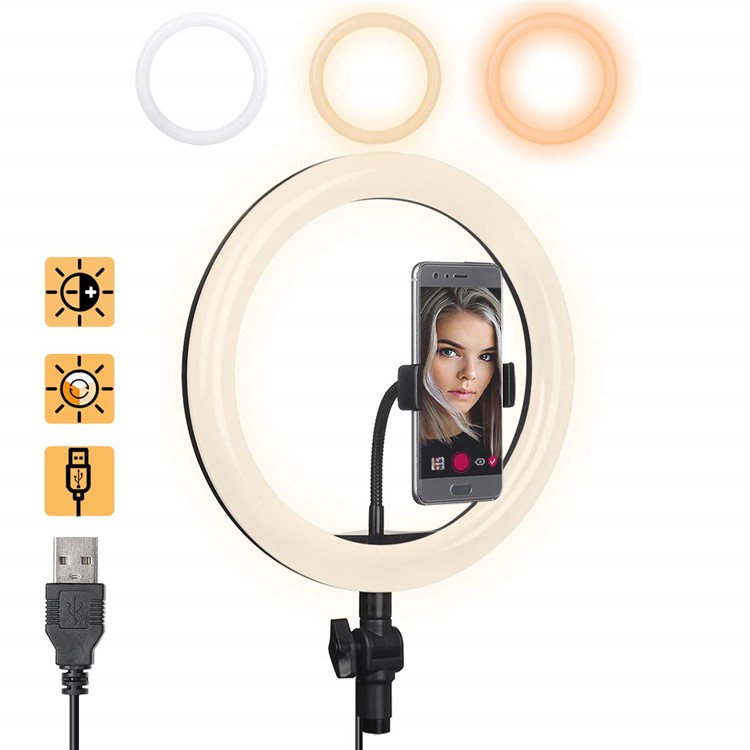 10 inch 26cm LED Ring Light Dimmable 3000K-5000K Studio Selfie Ring Lamp 3 Color Adjustable-3