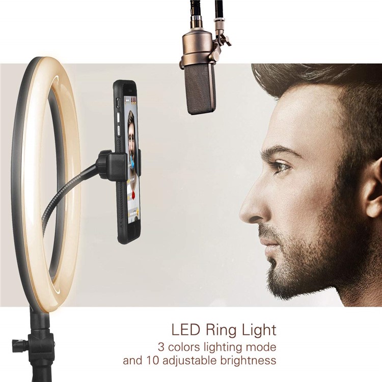 10 inch 26cm LED Ring Light Dimmable 3000K-5000K Studio Selfie Ring Lamp 3 Color Adjustable-4