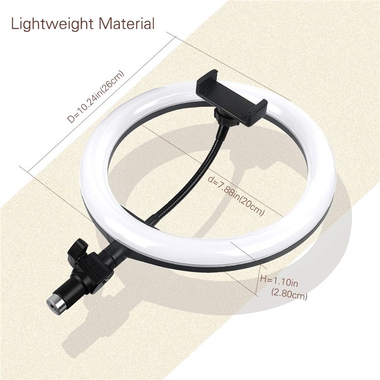 10 inch 26cm LED Ring Light Dimmable 3000K-5000K Studio Selfie Ring Lamp 3 Color Adjustable-9