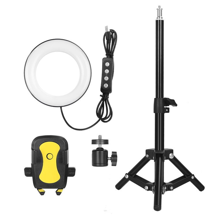 Mini 6-inch Dimmable Ring Light LED Tabletop Lamp with Cell Phone Holder and Metal Tripod Stand for Video Shooting and Makeup etc. - White-11