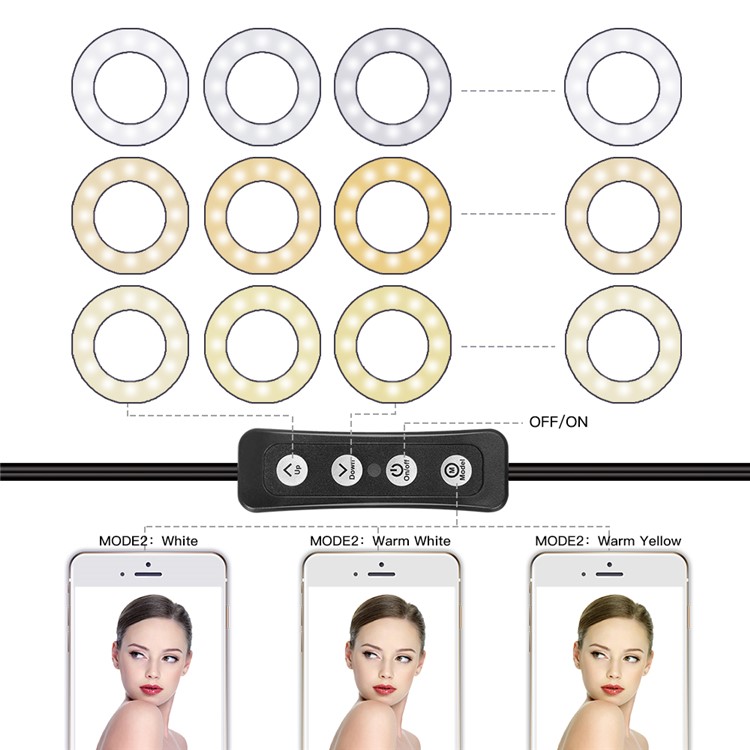 6 inch Ring Light LED Camera Light with Tripod Stand Cell Phone Holder Desktop LED Lamp for Video Shooting and Makeup with 3 Light Modes-2