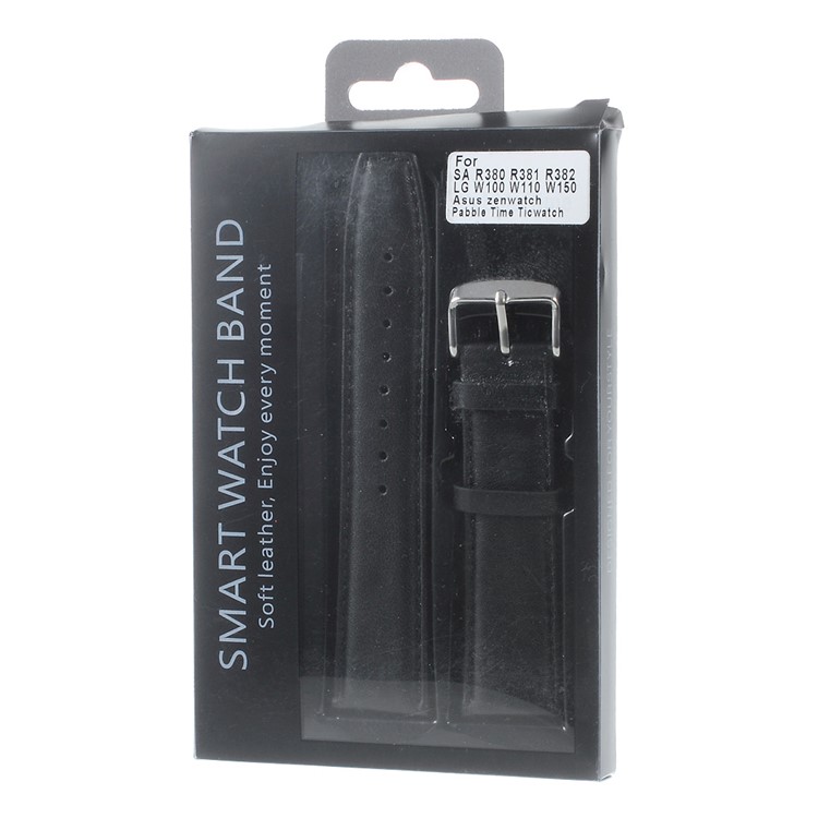 22mm Genuine Leather Watchband for Moto 360 46mm 2nd Gen/Samsung R380 Etc - Black-6