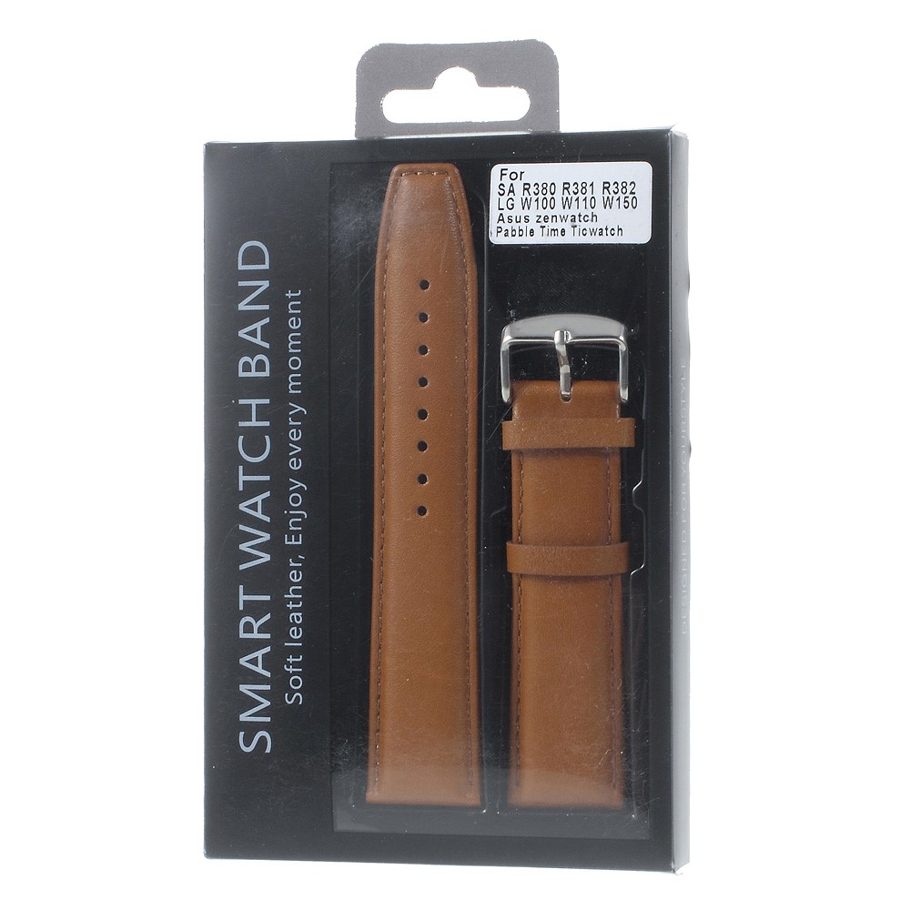 22mm Genuine Leather Watchband for Moto 360 46mm 2nd Gen/Pebble Time Etc - Brown-6