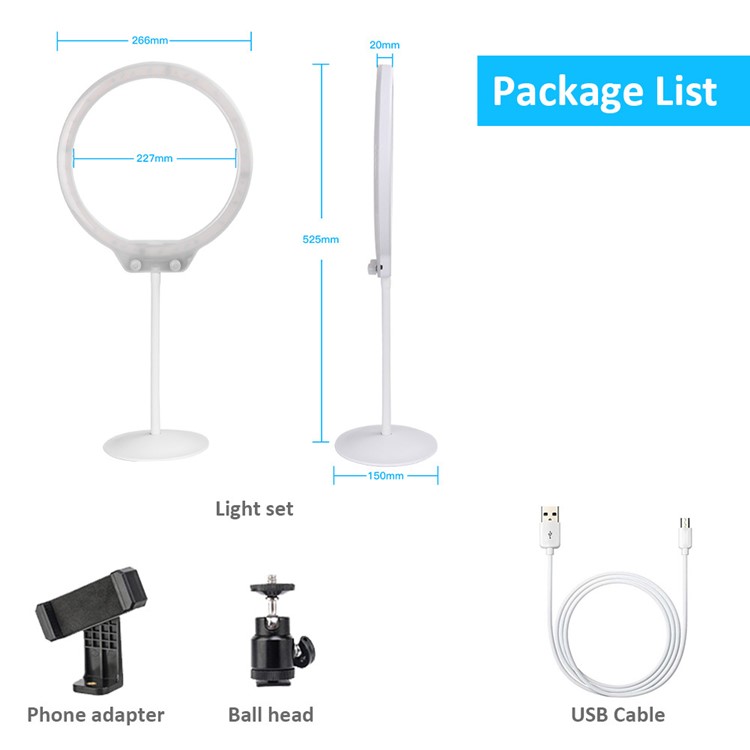 ZOMEI 10-inch Dimmable Ring Light Cell Phone Holder LED Desktop Lamp with Tripod Stand for Video Shooting and Makeup etc. - White-2