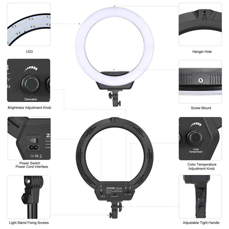 ZOMEI 16-inch Ring Light LED Camera Light Cell Phone Holder Desktop Lamp with Tripod Stand for Video Shooting and Makeup etc. - US Plug-10