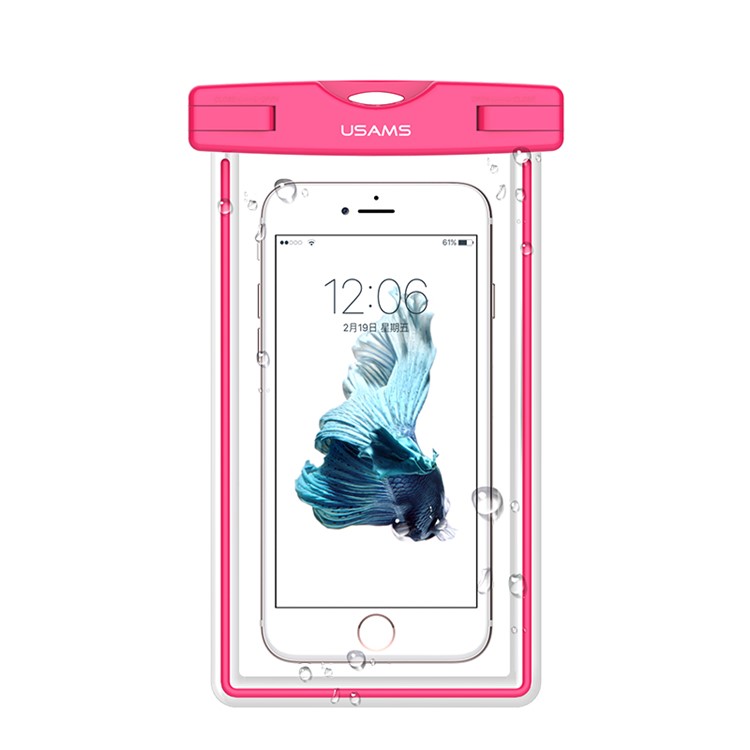 USAMS US-YD002 Fluorescent Waterproof TPU Bag for iPhone XS/X Etc, Size: 17.5x10.5cm - Rose