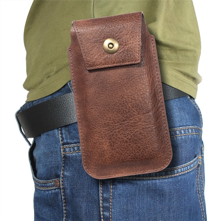 5,5 Zoll PU-Leder Handytasche Gürteltasche Mit Metallschnalle, Größe: 17 X 9,5 X 2 Cm - Braun-4